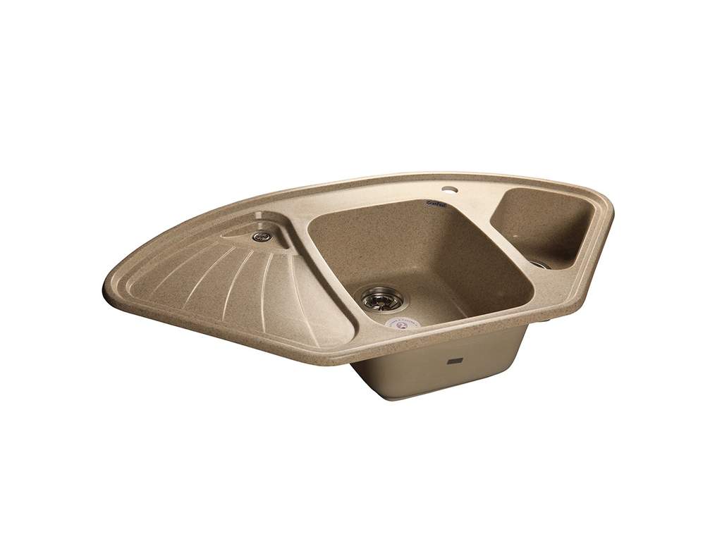 Мойка врезная угловая CORNER 103.9*56см, цвет песочный, мрамор (+сифон)