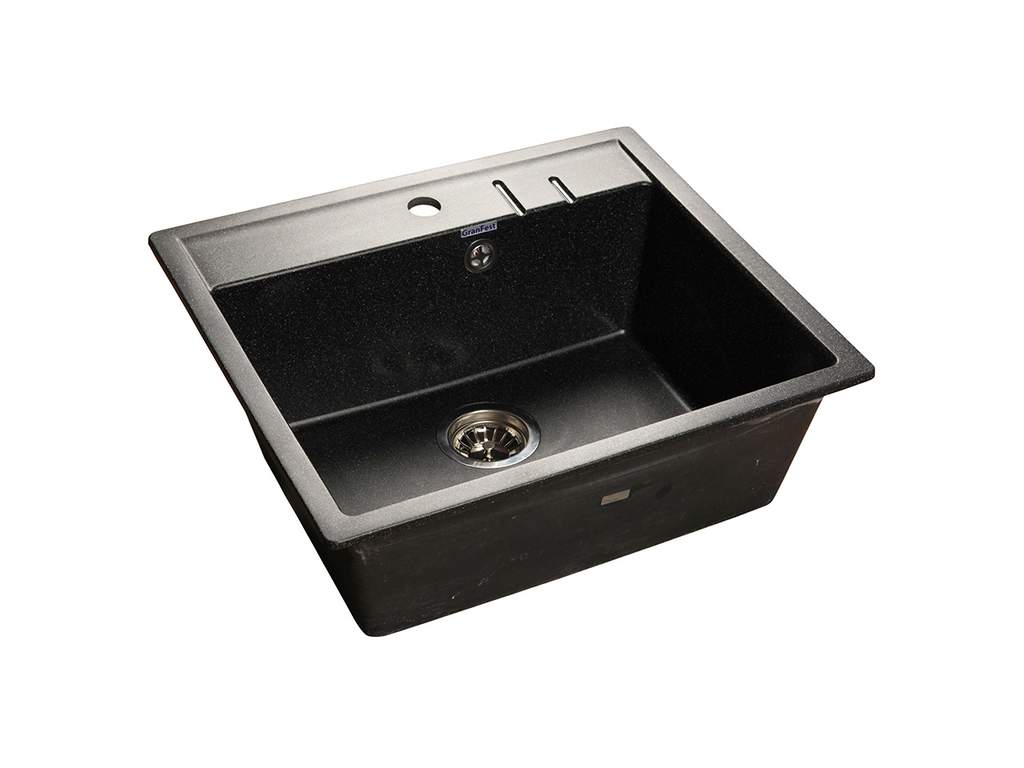 Мойка врезная QUADRO 55.8х50см, цвет черный, мрамор (+сифон)