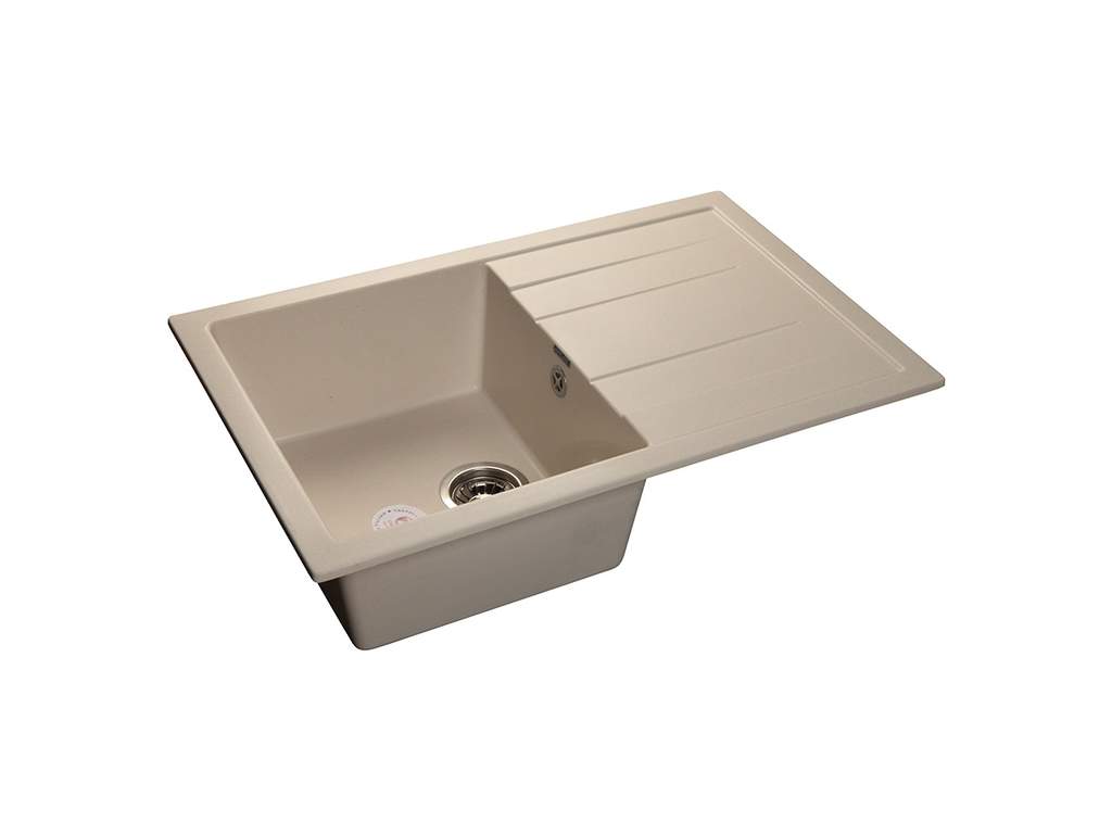 Мойка врезная с крылом QUADRO 77х49.5см, цвет бежевый, мрамор (+сифон)