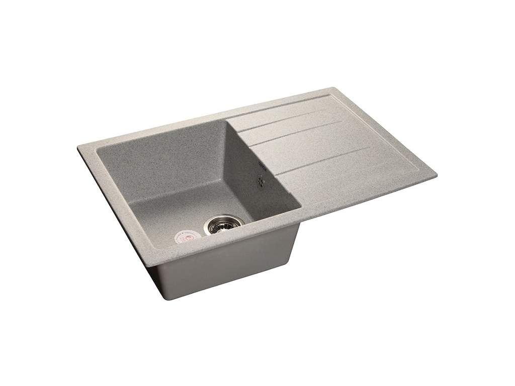Мойка врезная с крылом QUADRO 77х49.5см, цвет серый, мрамор (+сифон)