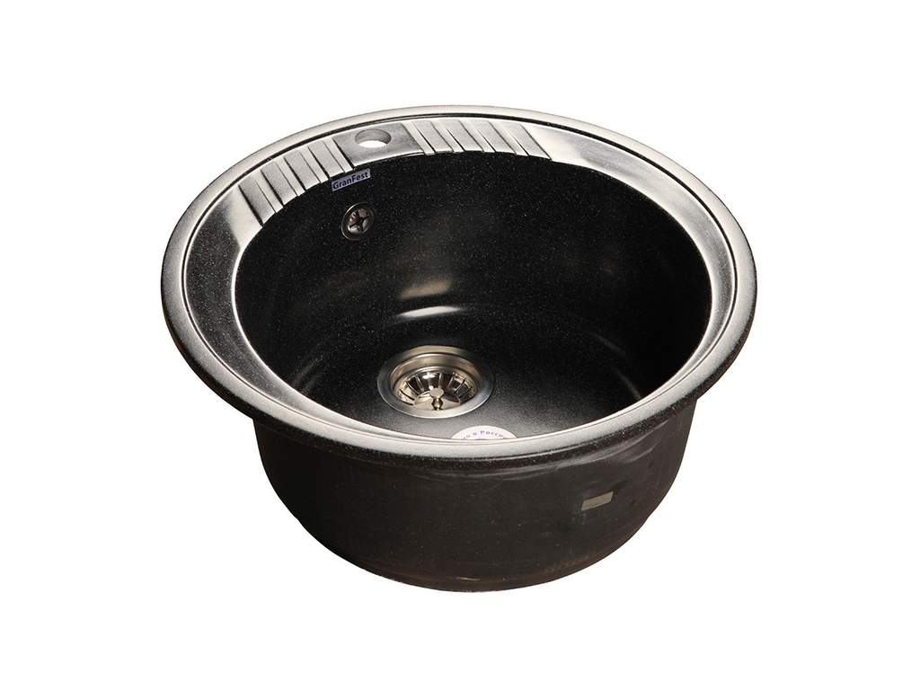 Мойка врезная Rondo GF-R 52см, глубина 20см, цвет черный, мрамор (+сифон)