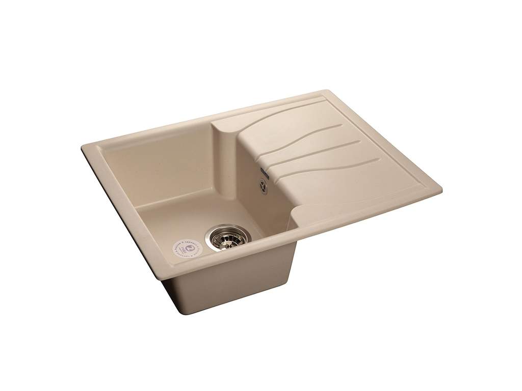 Мойка врезная с крылом GF-S 68х49.6 см, цвет белый, мрамор (+сифон)