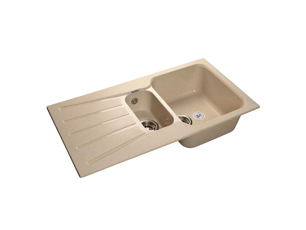 Мойка врезная с крылом GF-S 93х49.2 см, цвет бежевый, мрамор (+сифон)