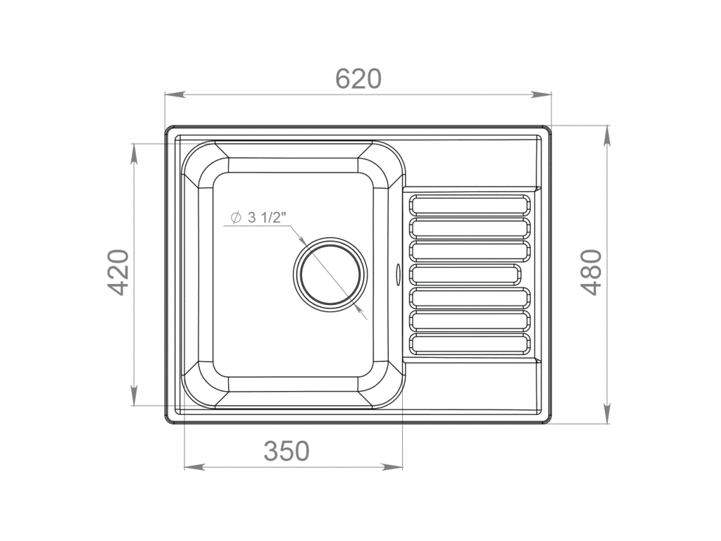 Мойка врезная с крылом GF-QUARZ (Z13) 62х48см, цвет терракот, кварц (attach1 39353)