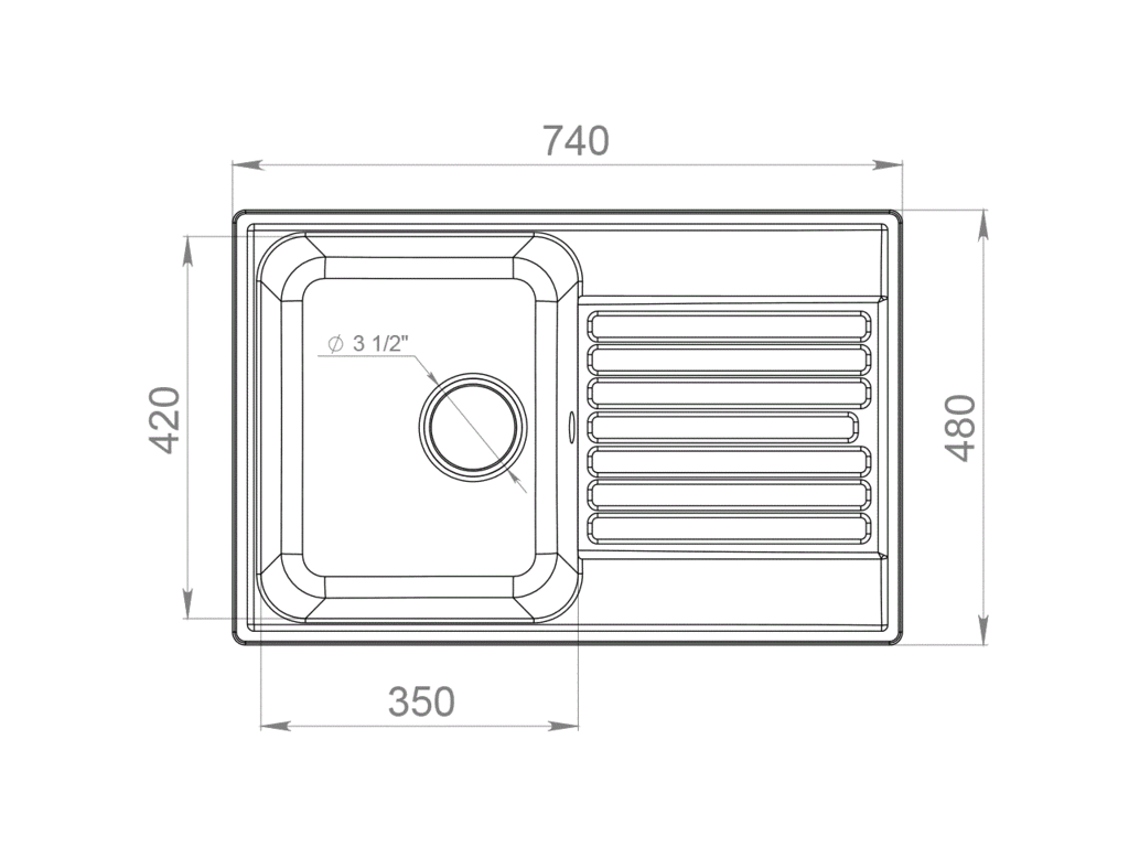 Мойка врезная с крылом GF-QUARZ (Z78) 74х48см, цвет белый, кварц (attach1 39140)