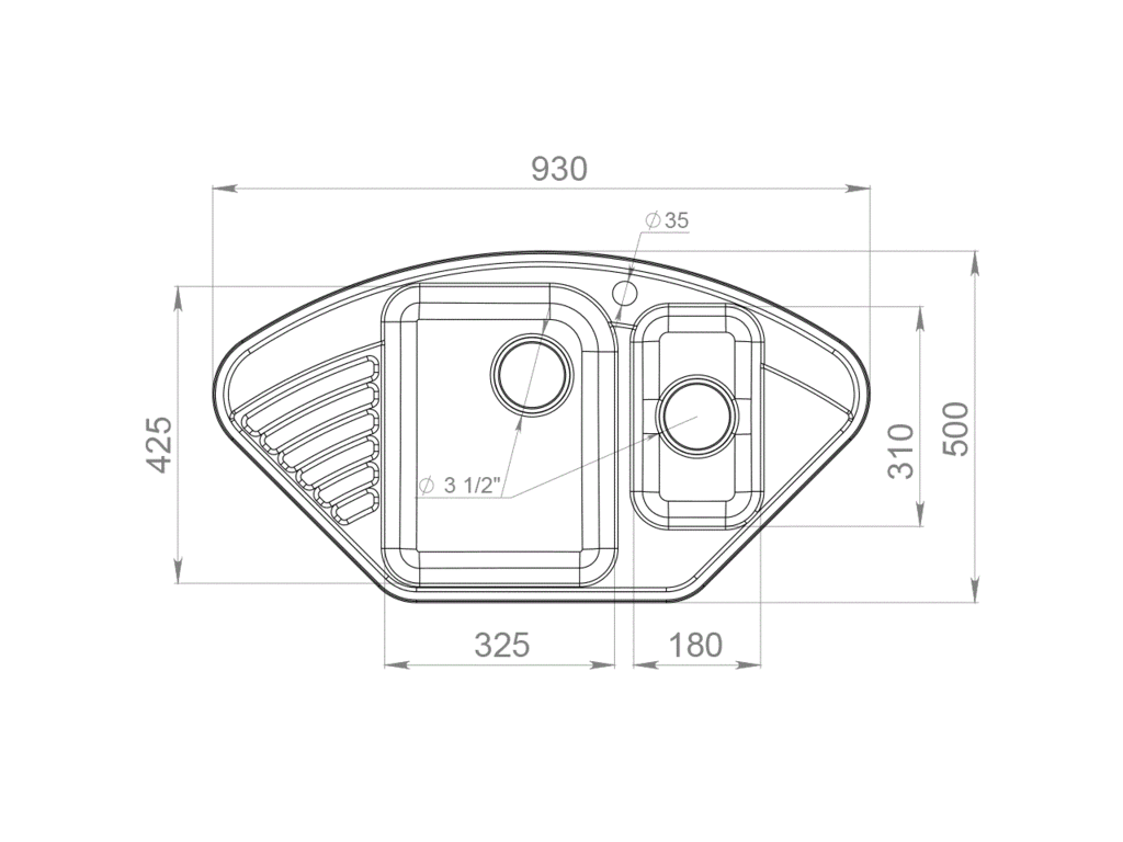 Мойка врезная угловая GF-QUARZ (Z14) 93х50см, цвет бежевый, кварц (attach1 39326)