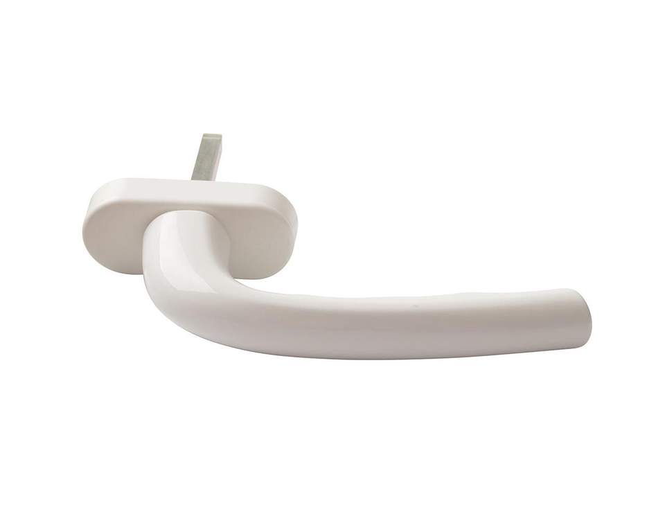 Оконная ручка HOPPE DRESDEN c блокирующим устройством KISI, 2 винта M5x55mm, белый, овальная розетка (attach4 37918)