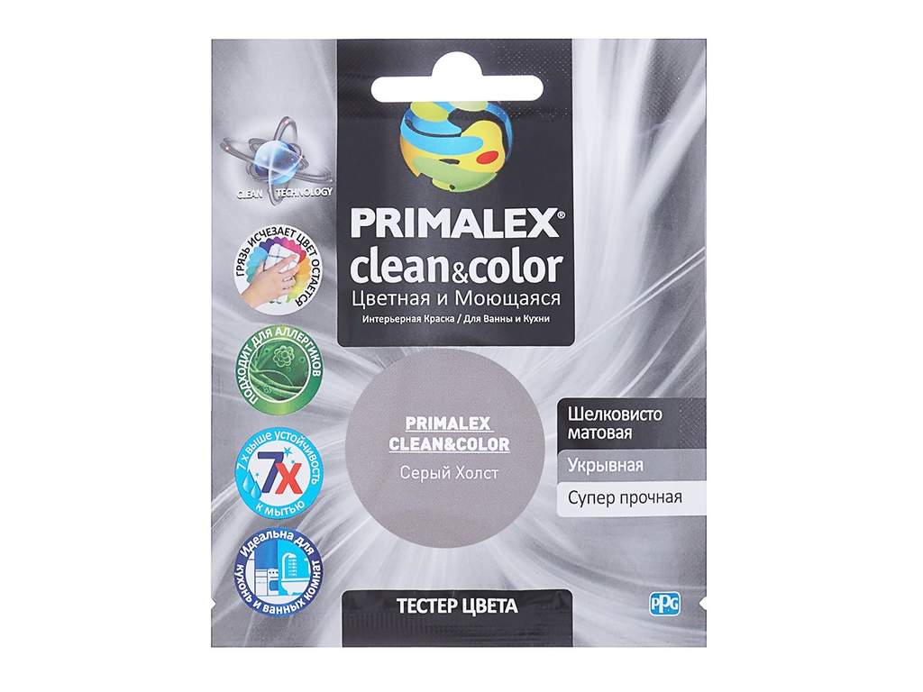 Краска Primalex Clean&Color Серый Холст 40мл