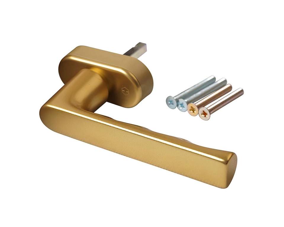 Ручка оконная алюминиевая HOPPE Hamburg SecuForte, штифт vario fit 32-42 мм, 45°, 2 винта М5х45, 2 винта М5х50, золото (attach2 49812)