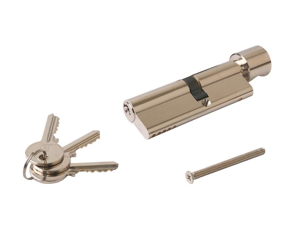 Цилиндр профильный ELEMENTIS с ручкой 40(ручка)/50(ключ), никелированный