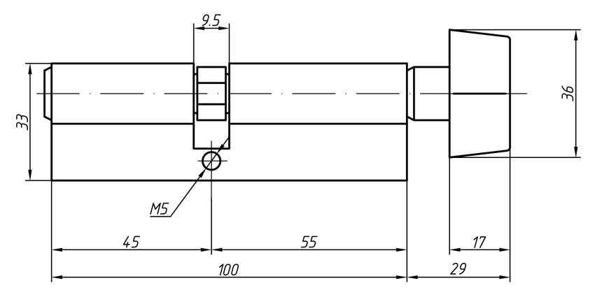 Цилиндр профильный MAXBAR с плоской ручкой CVG/K 55(ручка)/45(ключ),никел.. MAX0274 (attach1 19282)