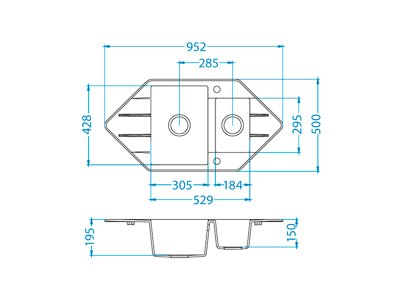 Мойка Alveus Cubo 80 algranit, эспрессо, 952x500x195мм(+сифон). KVL0328.57M (attach1 23153)