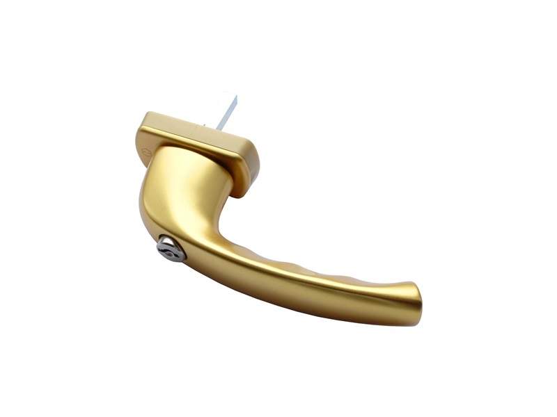 Ручка оконная с ключом-кнопкой Hoppe New York 37 мм, золото матовое, 2 винта. HOP4004.09